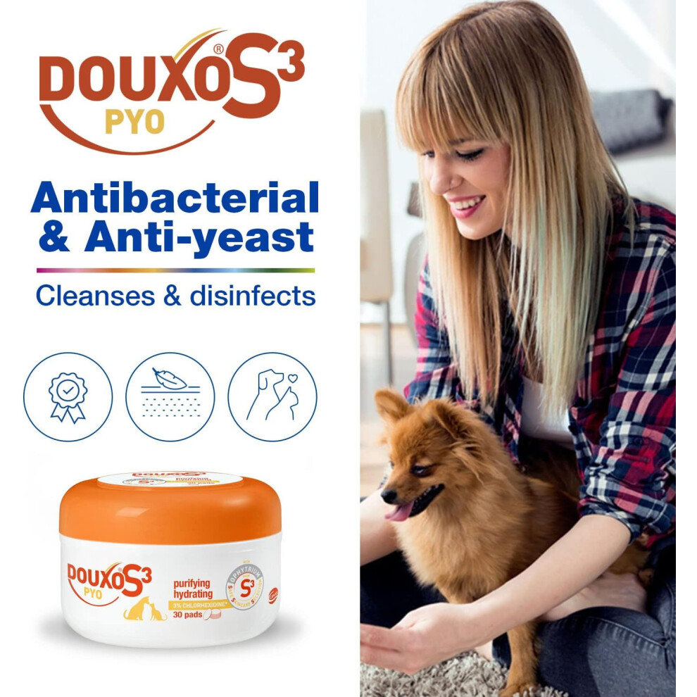 Douxo Store Douxo S3 Pyo Antibacterial And Antifungal Dog Cat (Wipes) Veterinary Recommended Clinically Proven Hypoallergenic Fragrance Skincare Selection 30 Pads