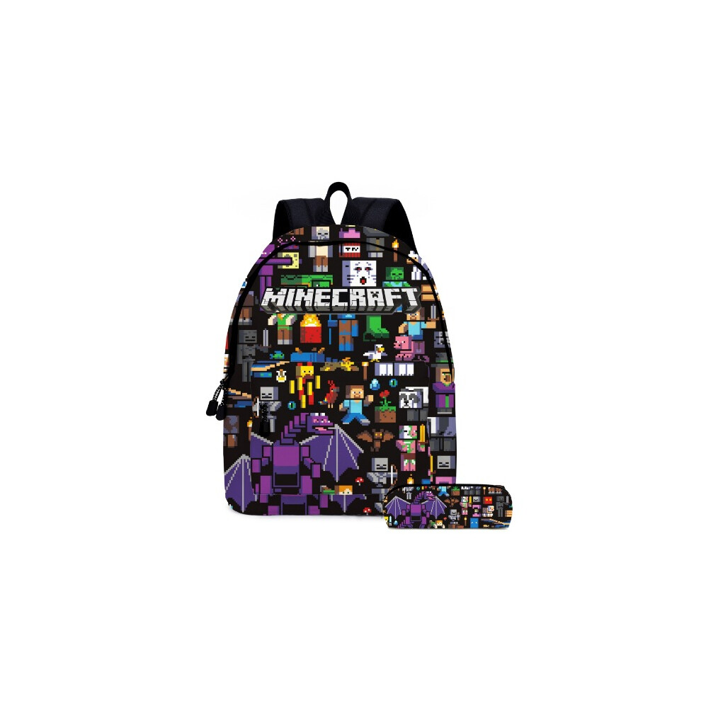 (A1) Minecraft Printed Backpack Large Capacity School Bag Pencil Bag Set of 2