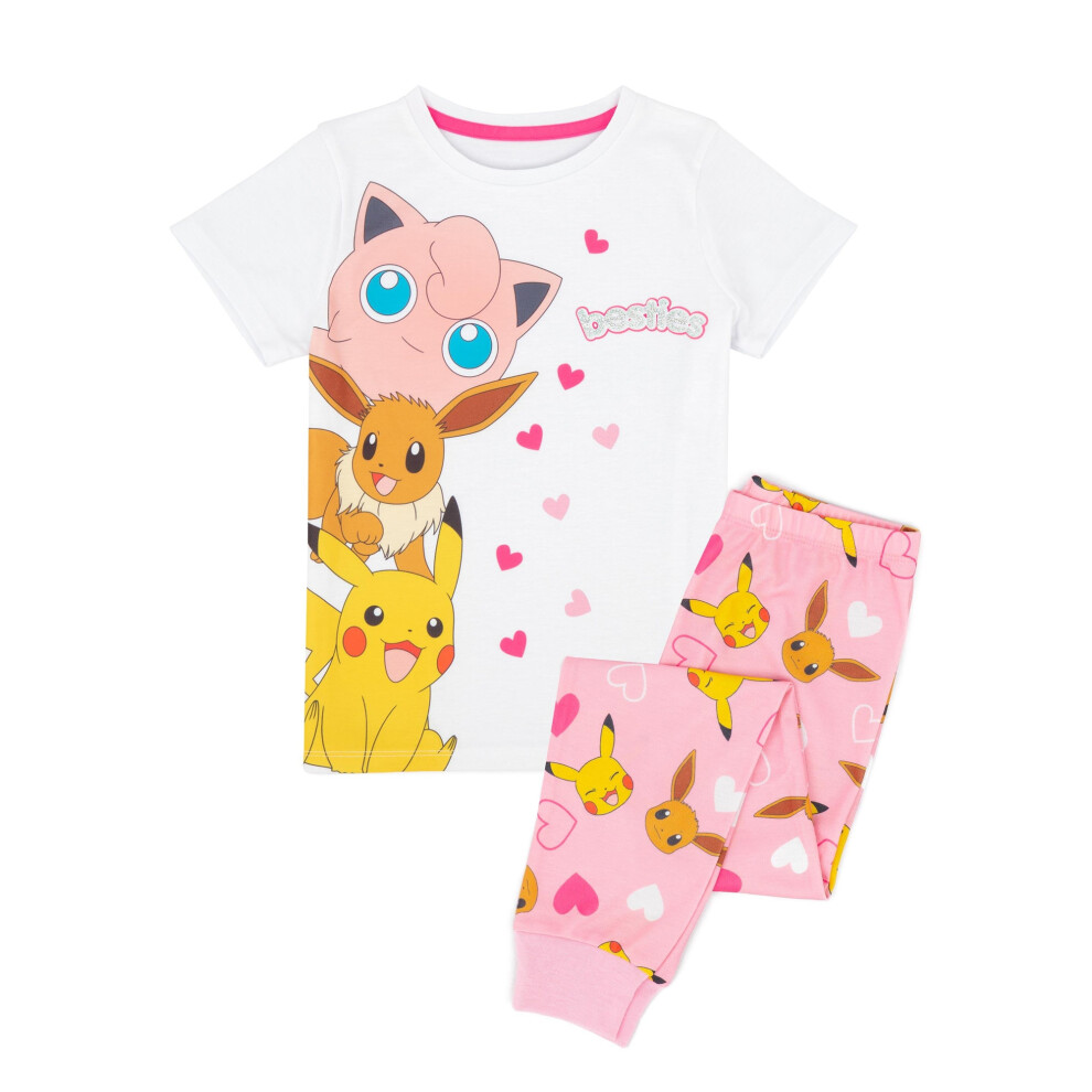 (7-8 Years, White/Pink) Pokemon Girls Besties Long Leg Pyjama Set