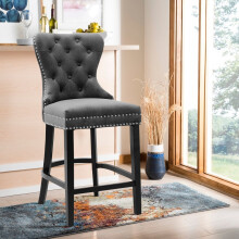 (Dark Grey) Button Studded Counter Seat Bar Stool Dining Chair