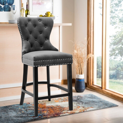 Living And Home (Dark Grey) Button Studded Counter Seat Bar Stool Dining Chair
