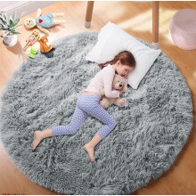 (Grey, 120 X 120 cm-Round Rug) Nonslip Shaggy Grey Rugs Livingroom Bedroom Carpet