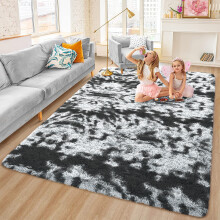 (Dark Grey Tye Dye, 200 X 290 cm) Nonslip Shaggy Grey Rugs Livingroom Bedroom Carpet