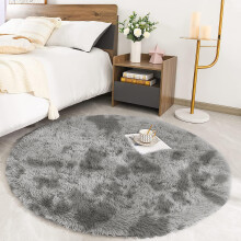 (Silver Tye Dye, 120 X 120 cm-Round Rug) Nonslip Shaggy Grey Rugs Livingroom Bedroom Carpet