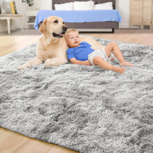 (Silver Tye Dye, 120 X 170 cm) Nonslip Shaggy Grey Rugs Livingroom Bedroom Carpet
