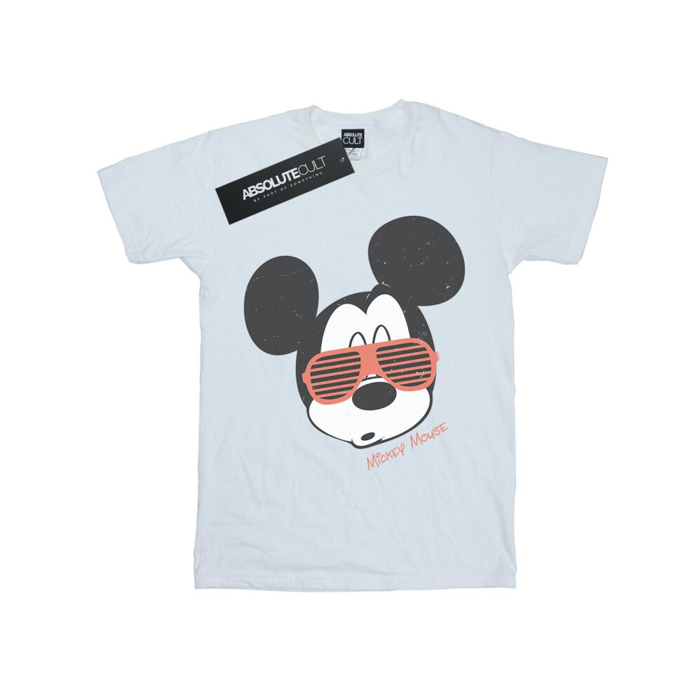 (L, White) Disney Womens/Ladies Mickey Mouse Sunglasses Cotton Boyfriend T-Shirt