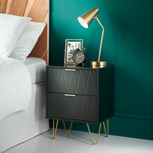 Loft 2 Drawer Bedside Table Complement Any Home Decor Dcheme Black on OnBuy