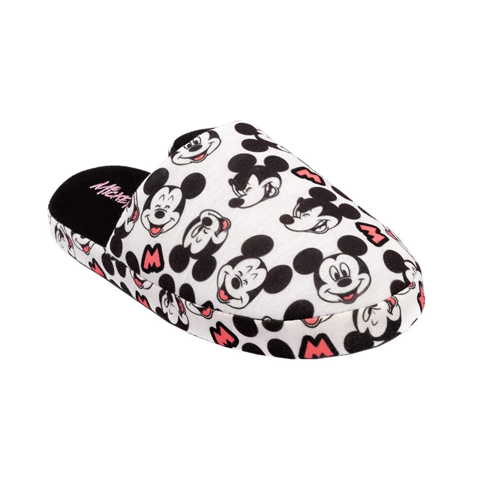 (5 UK-6 UK, White/Black/Pink) Mickey Mouse Womens/Ladies All Over Logo Slippers