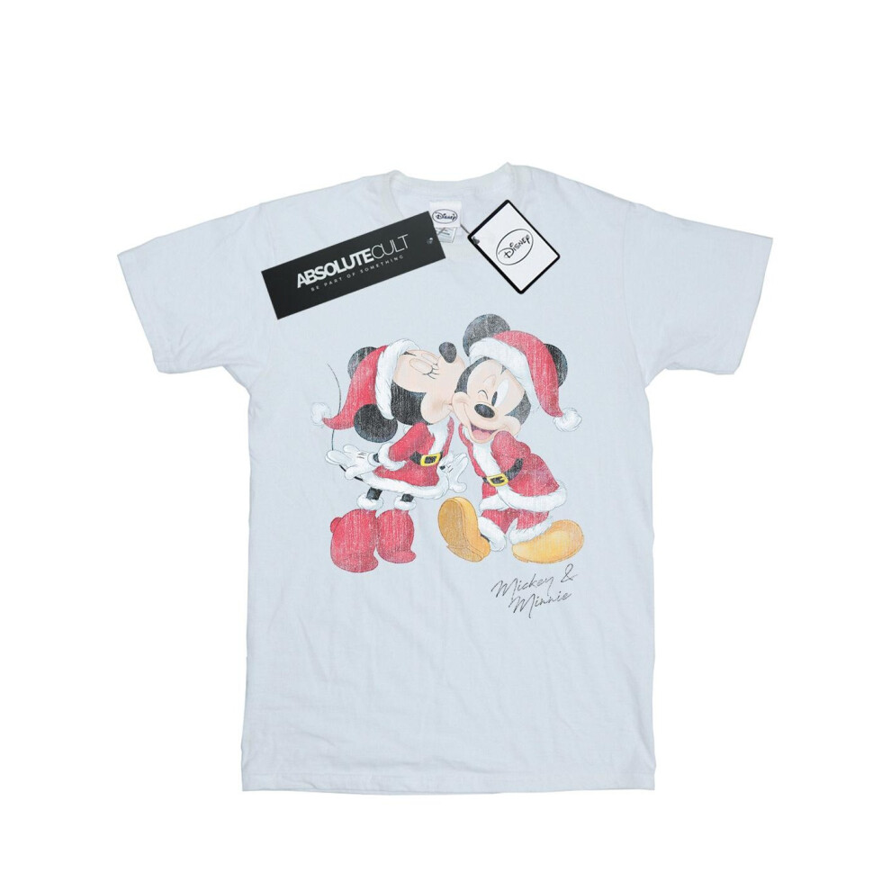 Mickey And Minnie Christmas Kiss Cotton Boyfriend T-Shirt