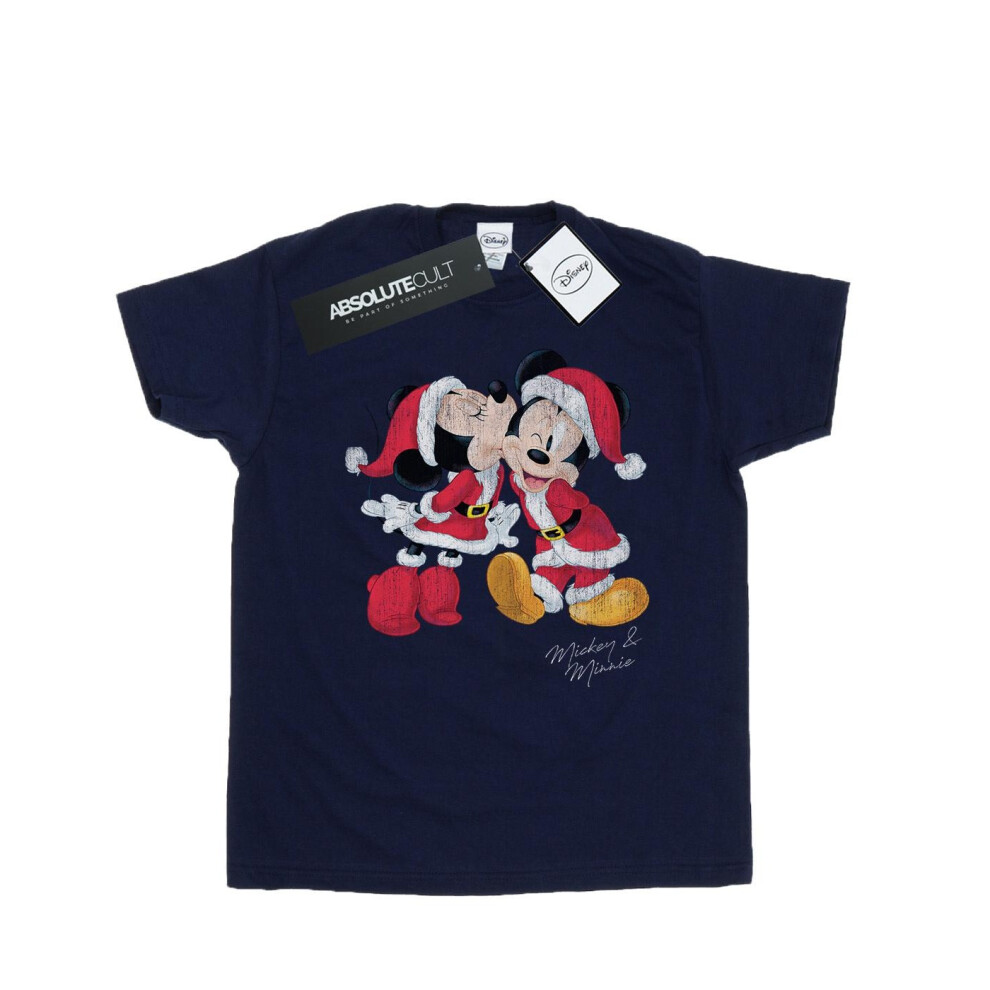 Mickey And Minnie Christmas Kiss Cotton Boyfriend T-Shirt