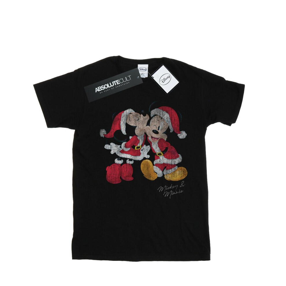 Mickey And Minnie Christmas Kiss Cotton Boyfriend T-Shirt