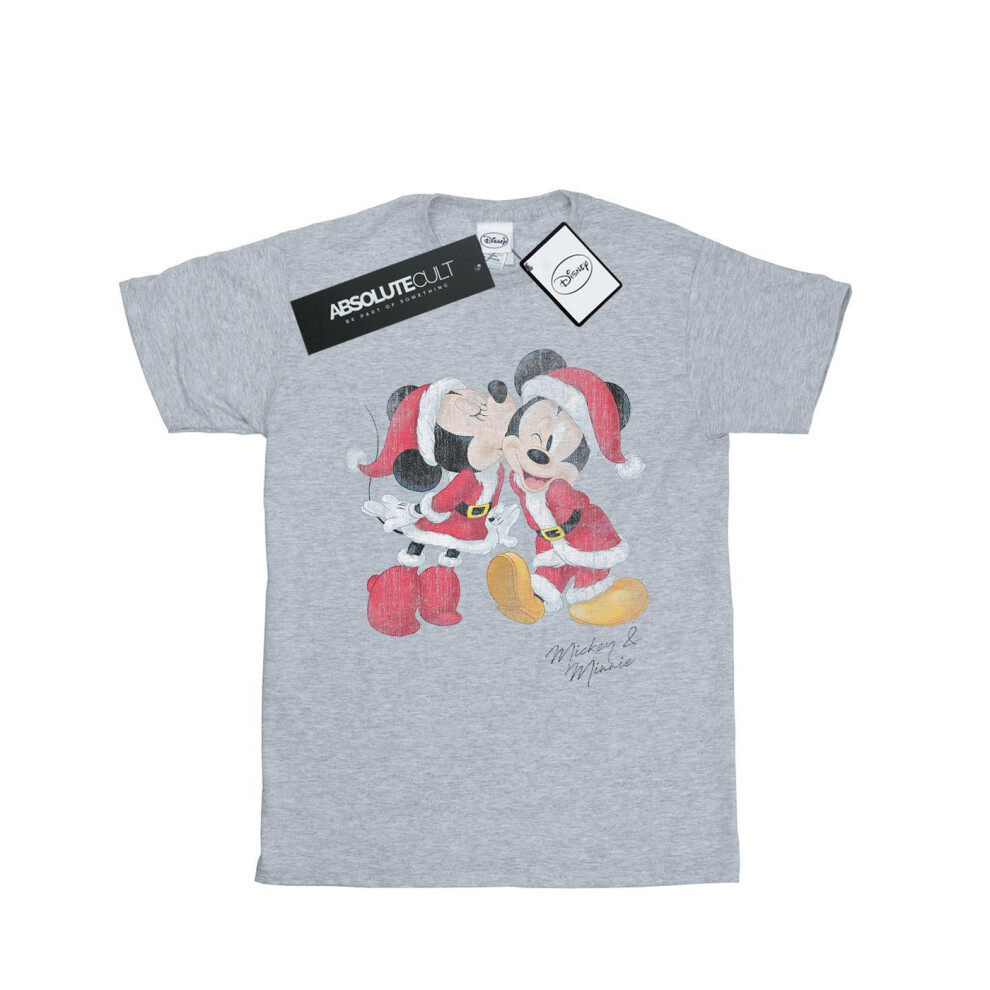 Mickey And Minnie Christmas Kiss Cotton Boyfriend T-Shirt