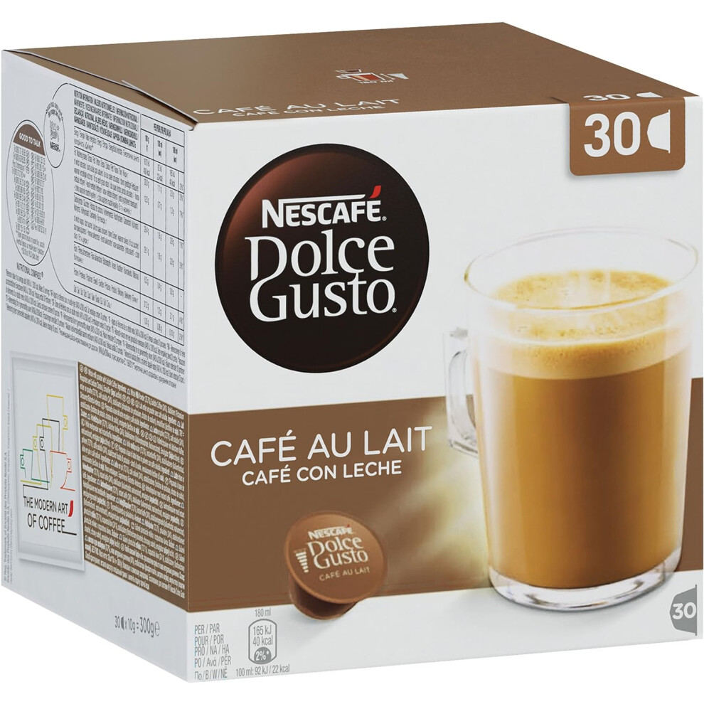 NESCAFÃ Dolce Gusto Pack of 3 Cafe Au Lait Coffee Pods total of 90 Coffee Capsules Coffee with Milk Medium Roasted Coffee - Coffee Intensity 7