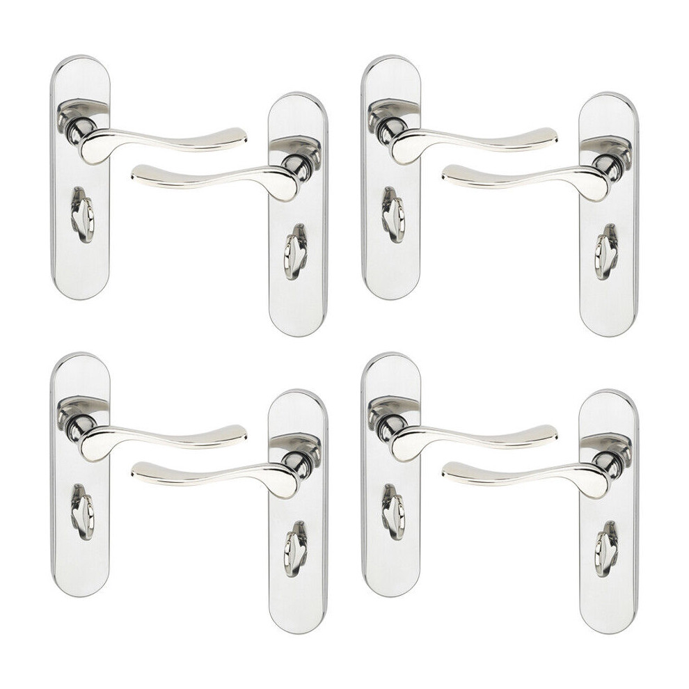 (Polished Nickel Bathroom, 4 Sets) Urfic Berkshire Metal Lever Latch Door Handle Set