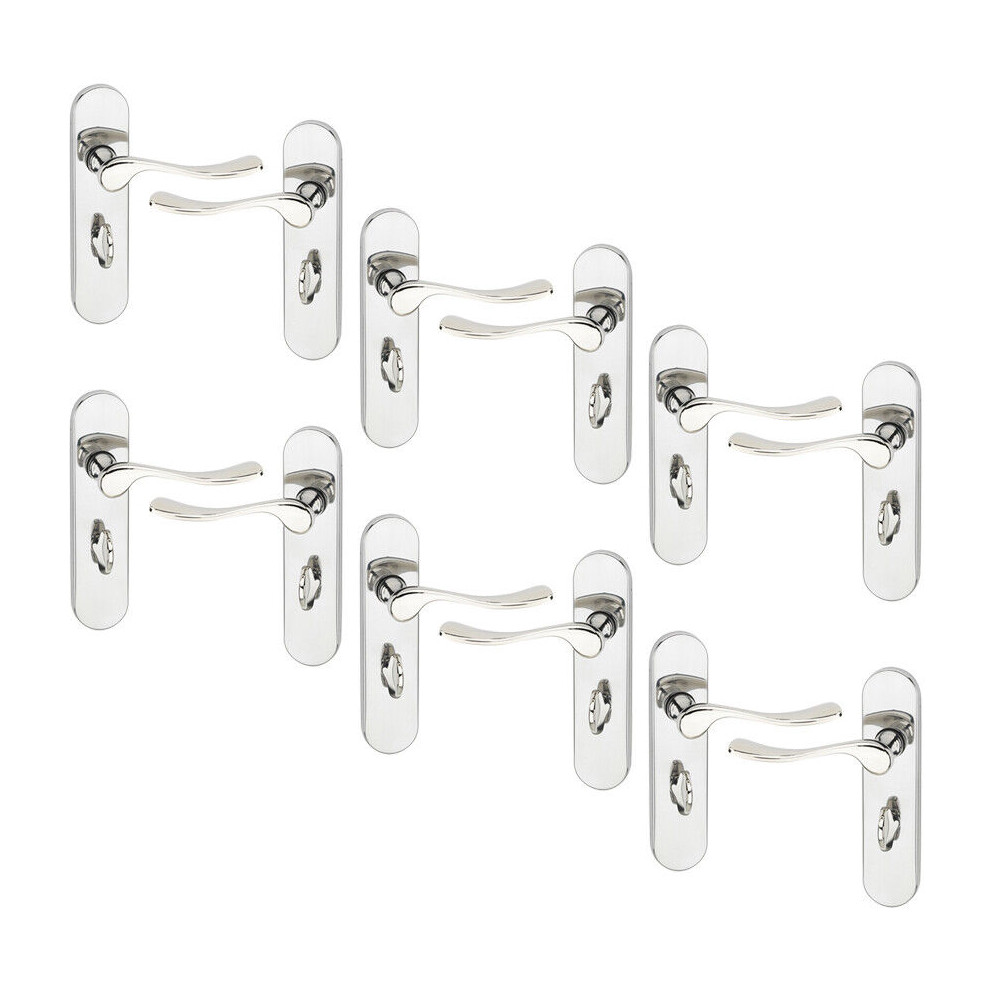(Polished Nickel Bathroom, 6 Sets) Urfic Berkshire Metal Lever Latch Door Handle Set