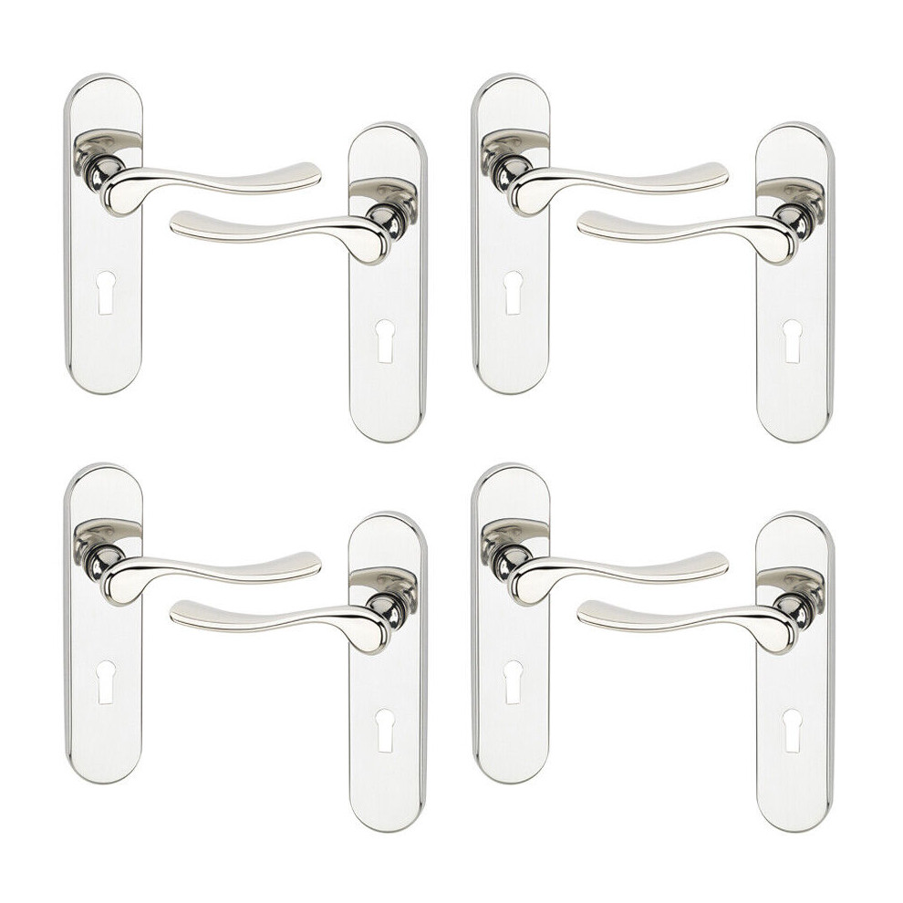 (Polished Nickel Keyhole, 4 Sets) Urfic Berkshire Metal Lever Latch Door Handle Set