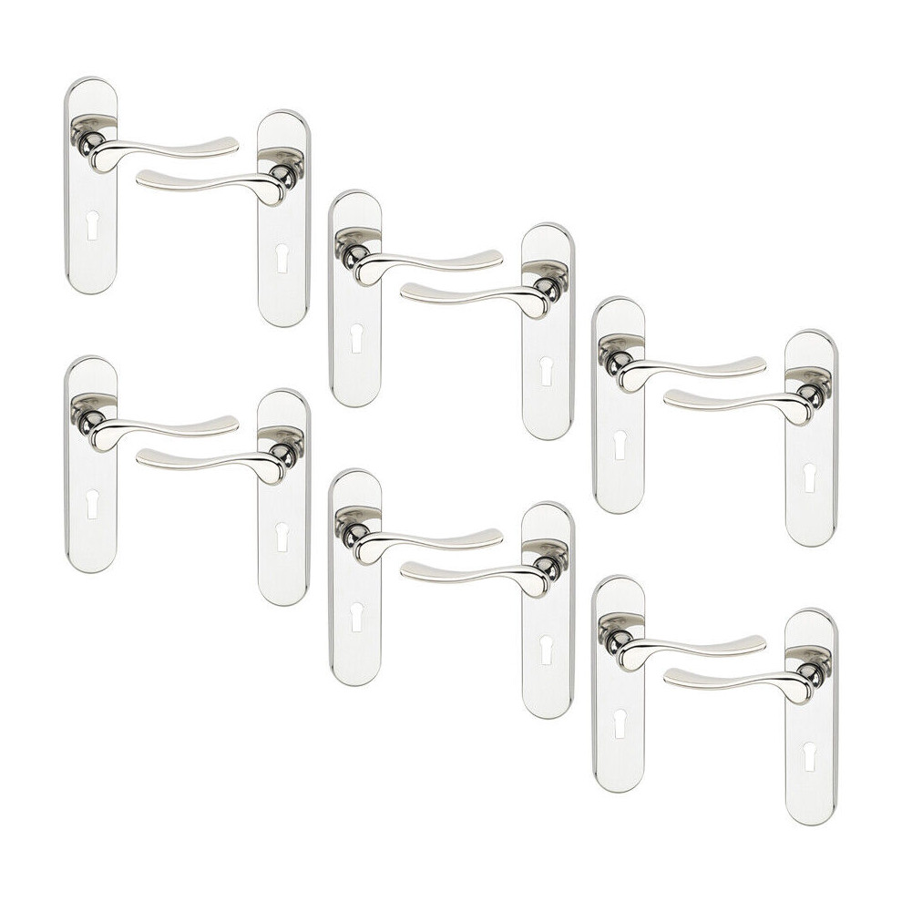 (Polished Nickel Keyhole, 6 Sets) Urfic Berkshire Metal Lever Latch Door Handle Set 5063536043656