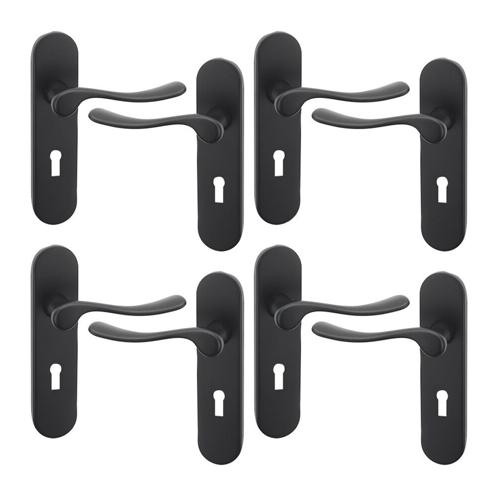 (Black Keyhole, 4 Sets) Urfic Berkshire Metal Lever Latch Door Handle Set