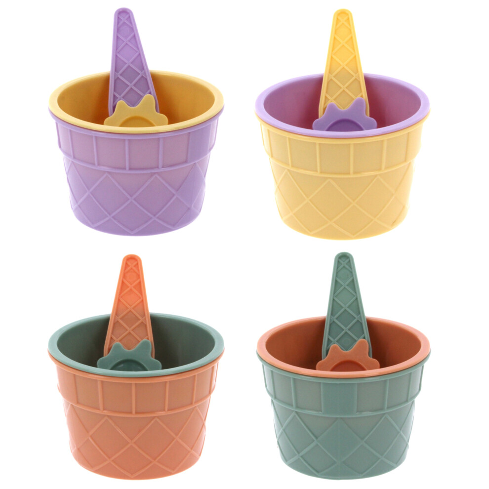 Plastic Ice Cream Bowls Spoon Set Dessert Sundae Cone Scoop Kids 8PCS