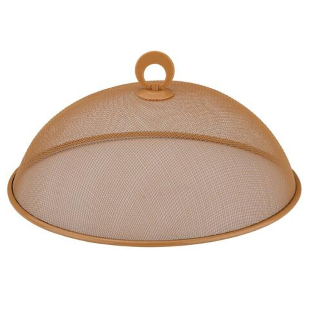 (Brown) Round Metal Mesh Food Cover Dome 30cm Food Protector Bug Fly Insect BBQ Coloured
