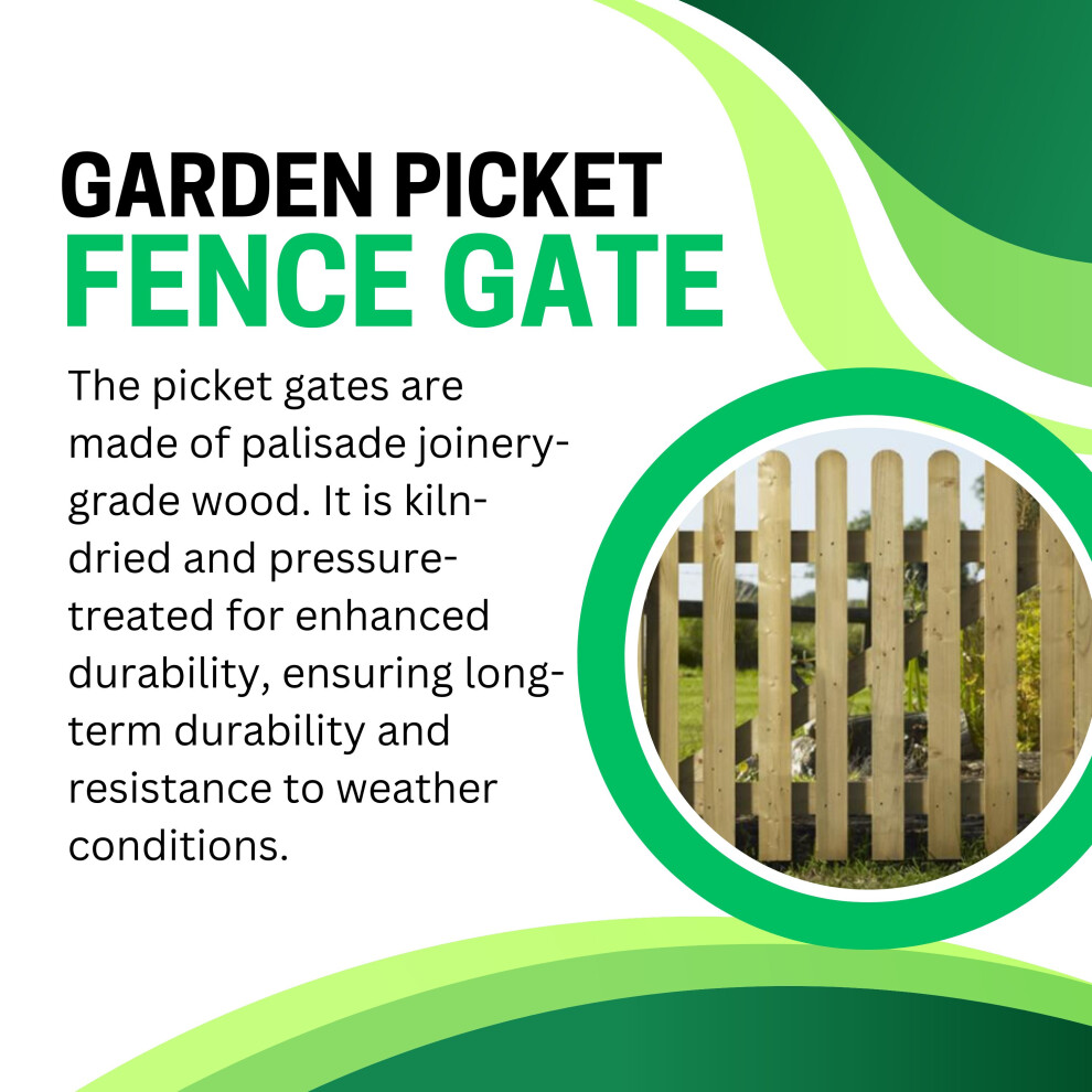 Round Top Outdoor Picket Garden Gates, Wooden Picket Fence Panels Gate (90X90cm) 6013427453421