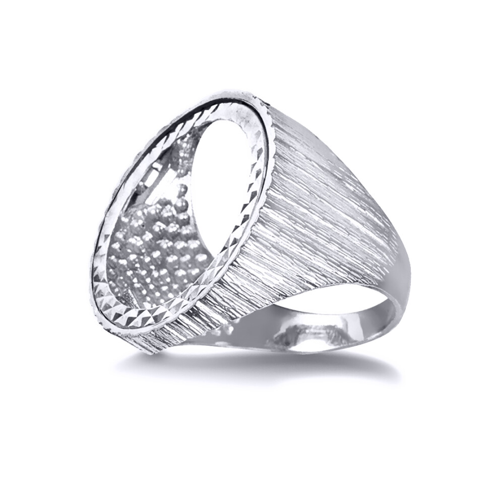 (S) Jewelco London Men's Solid 925 Silver Ribbed Barked Full Sovereign Mount Ring