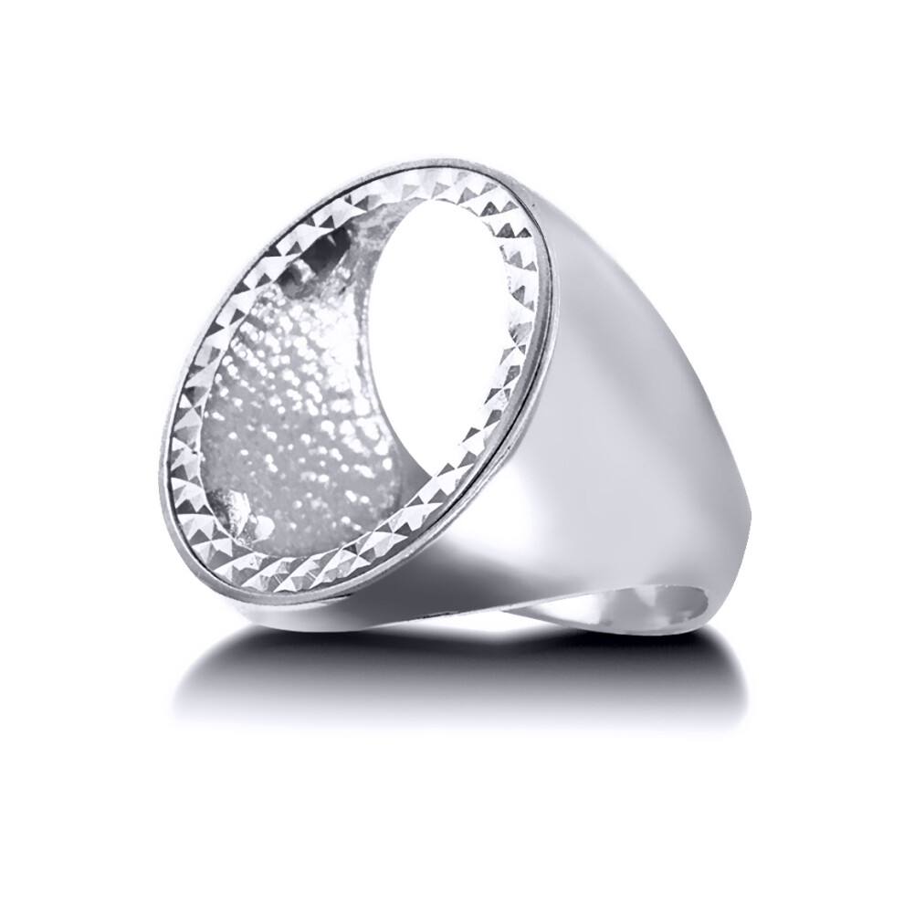 (R) Jewelco London Men's Solid 925 Silver Domed Polished Full Sovereign Mount Ring