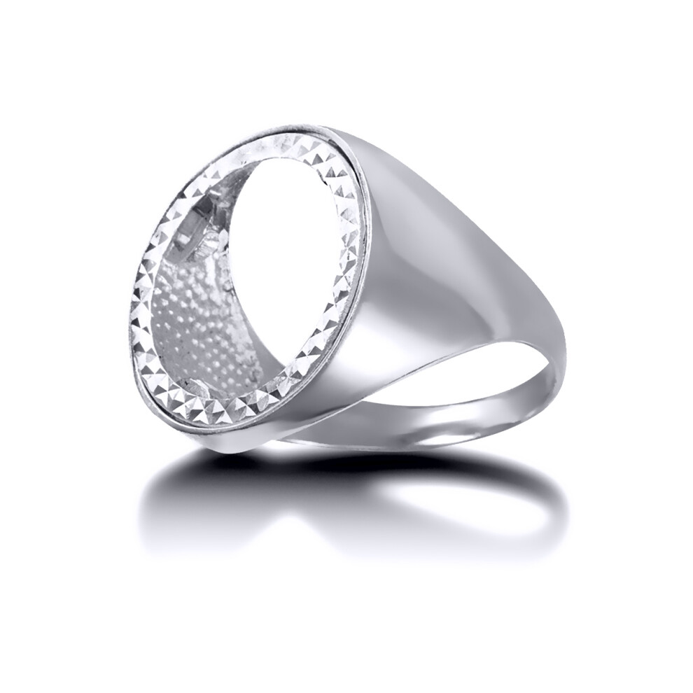 (R) Jewelco London Men's Solid Sterling Silver Domed Polished Half Sovereign Mount Ring