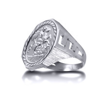 (Y) Jewelco London Men's Solid 925 Silver Curb Links Octagon St George & Dragon Medallion Ring (Full Sov Size)