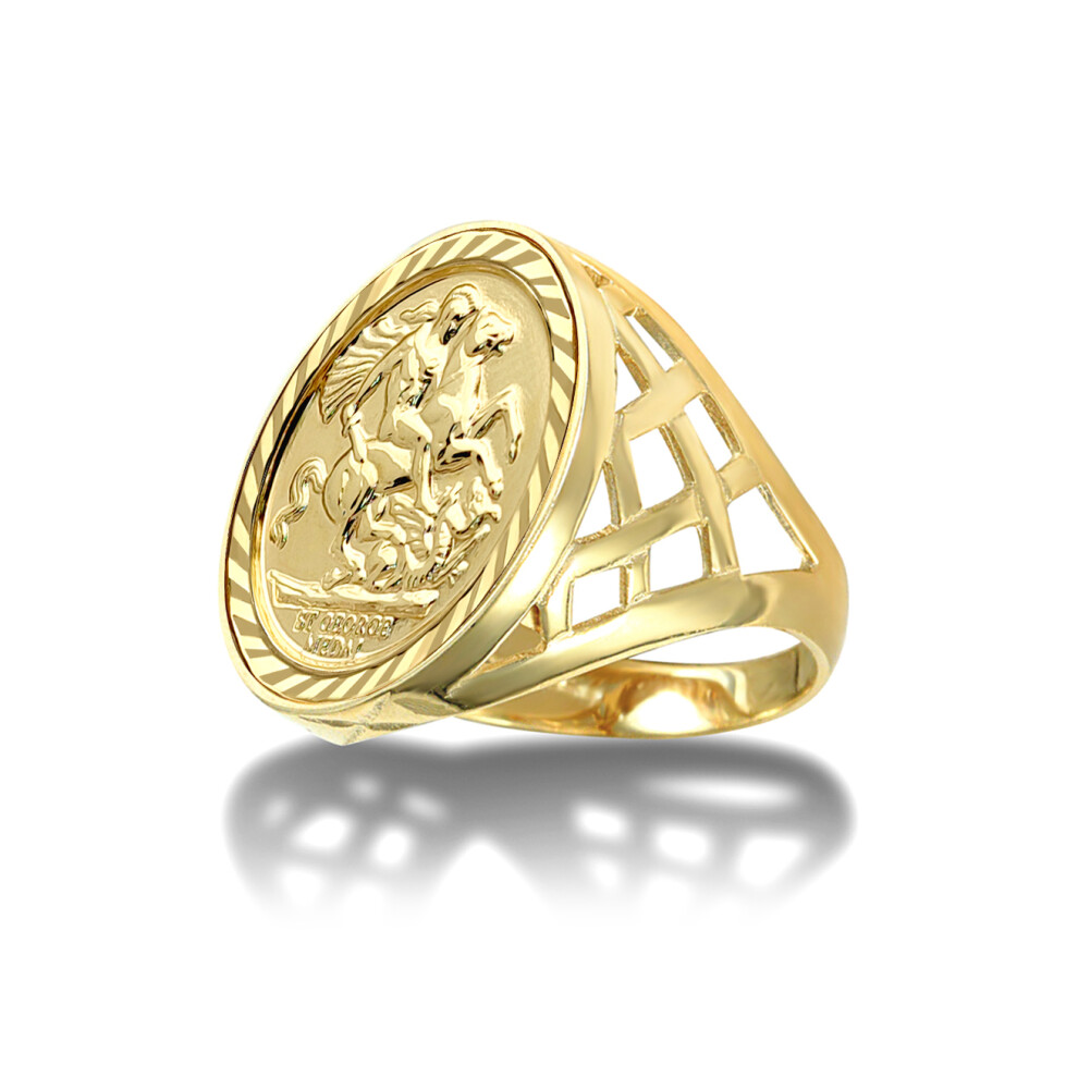 (R) Jewelco London Men's Solid 9ct Gold Thick Basket St George & Dragon Medallion Ring (Full Sov Size) - JRN170-F-SG