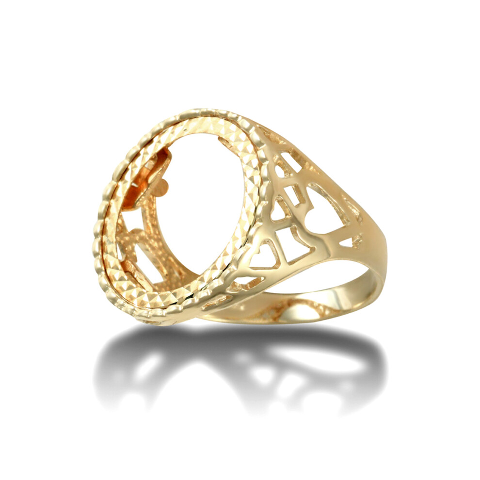 (L) Jewelco London Men's Solid 9ct Yellow Gold Love Hearts Tenth Ounce Krugerrand Brittania Coin Mount Ring - JRN171-T