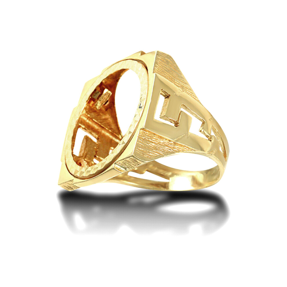 (R) Jewelco London Men's Solid 9ct Yellow Gold Curb Links Square Full Sovereign Mount Ring - JRN182-F