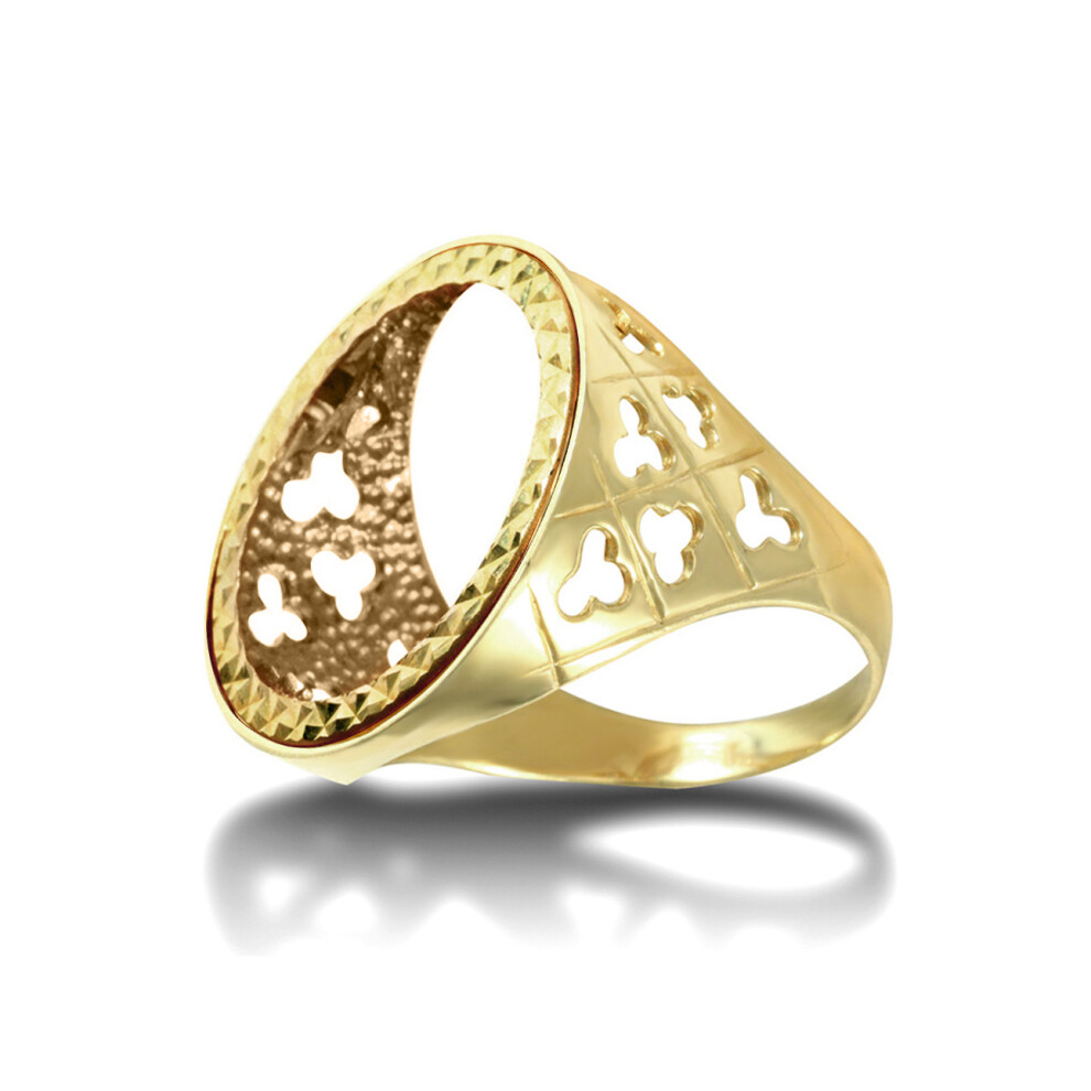 (R) Jewelco London Men's Solid 9ct Yellow Gold Clubs Clovers Full Sovereign Mount Ring - JRN177-F