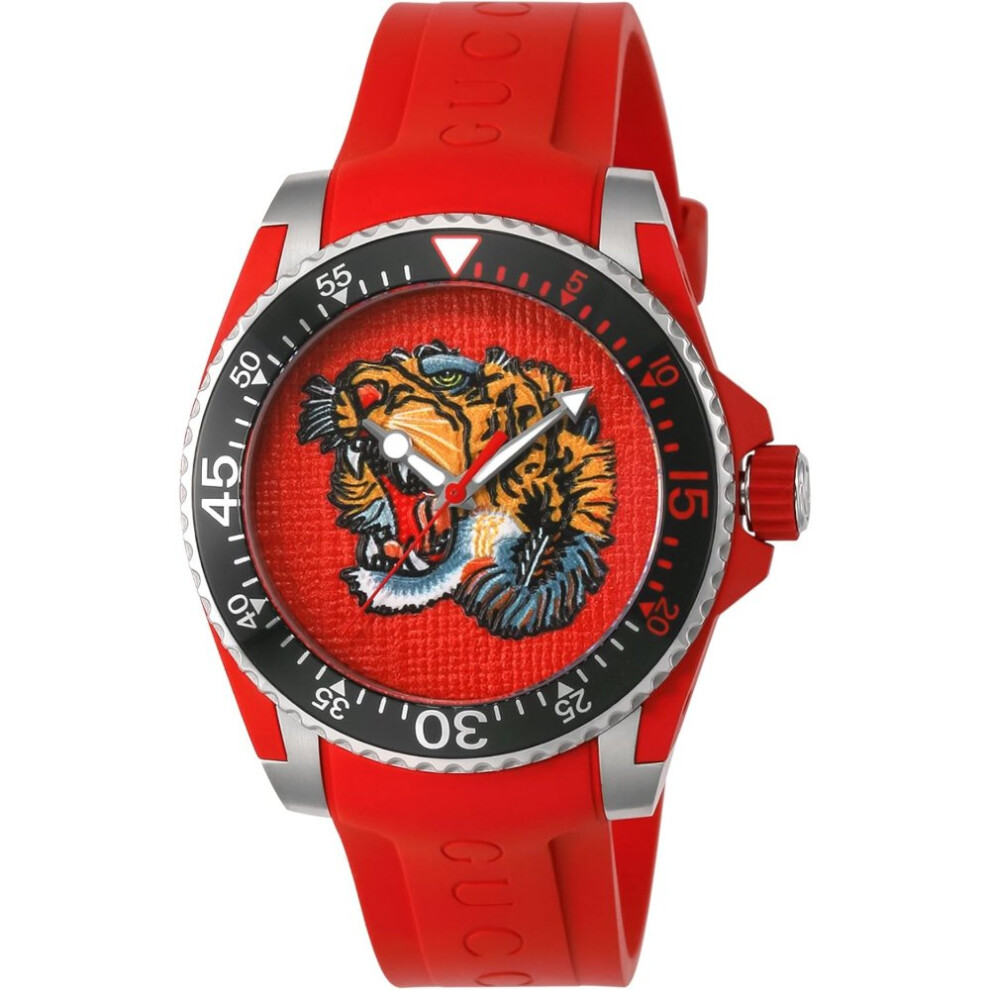 Gucci Ya136315 Dive Tiger Head Dial Men's Watch Red