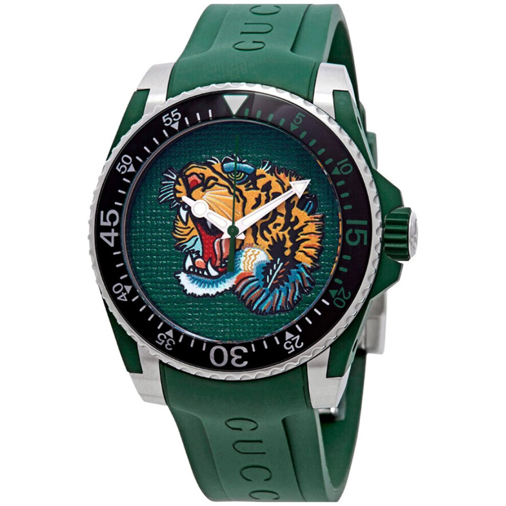 Gucci Ya136316 Dive Tiger Head Dial Men's Watch Green