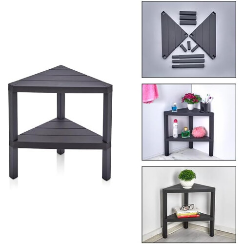 (2 Tier Black) Triangle Corner Shelf  Space-Saving  Shelving Unit