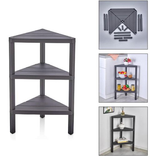 (3 Tier Black) Triangle Corner Shelf  Space-Saving  Shelving Unit 2