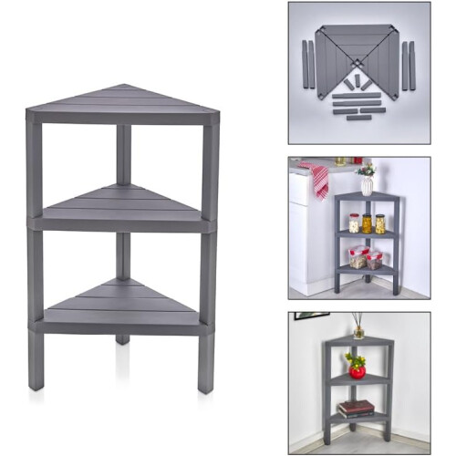 (3 Tier Grey) Triangle Corner Shelf  Space-Saving  Shelving Unit
