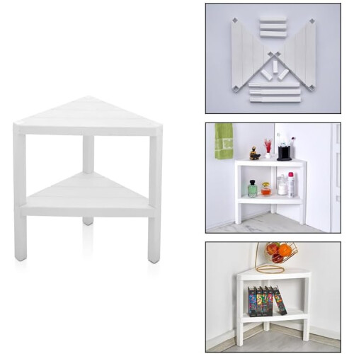 (2 Tier White) Triangle Corner Shelf  Space-Saving  Shelving Unit