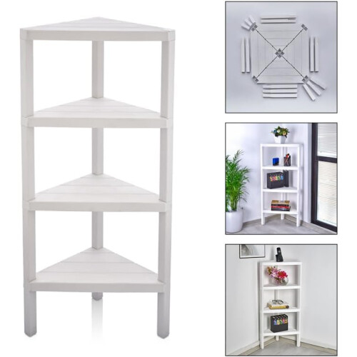 (4 Tier White) Triangle Corner Shelf  Space-Saving  Shelving Unit