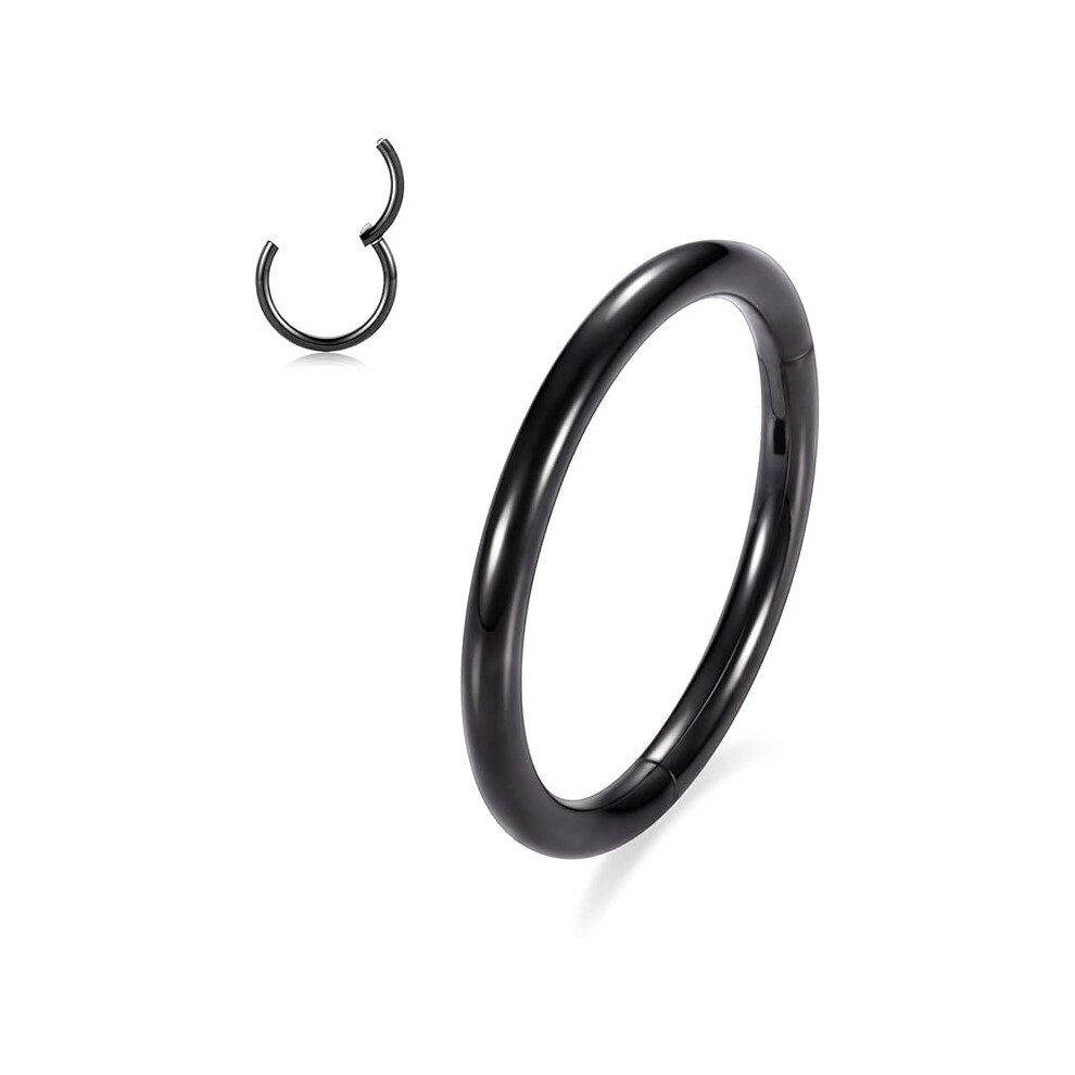 (Black, 6 mm) Nose Ring Septum Ring Nose Piercing Lip Ring Surgical Steel Clicker Nose Hoop