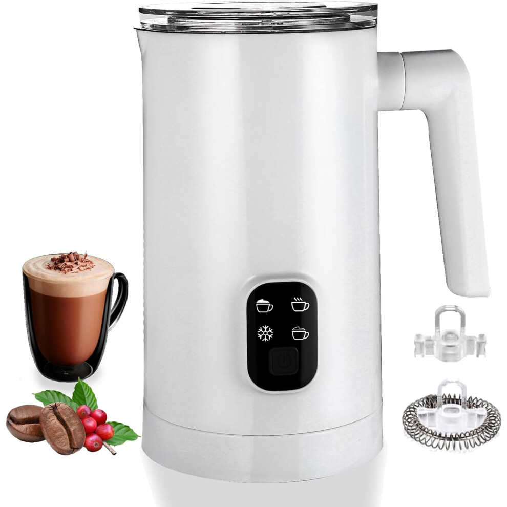 (White) Milk Frother Electric 4 in 1 Automatic Milk Steamer and Frother for Latte 360ml Large Capacity, Hot and Cold Milk Frother, Hot Chocolate Maker