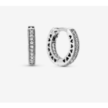 (silver) Pave Heart Hoop Earrings