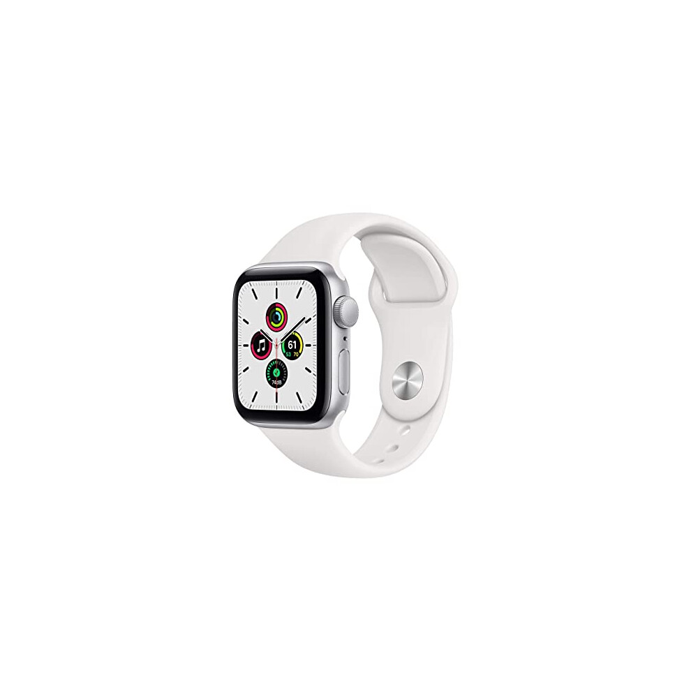 Apple Watch SE 2020 (GPS, 40MM) Silver Aluminium Case with White Sport Band (Renewed)