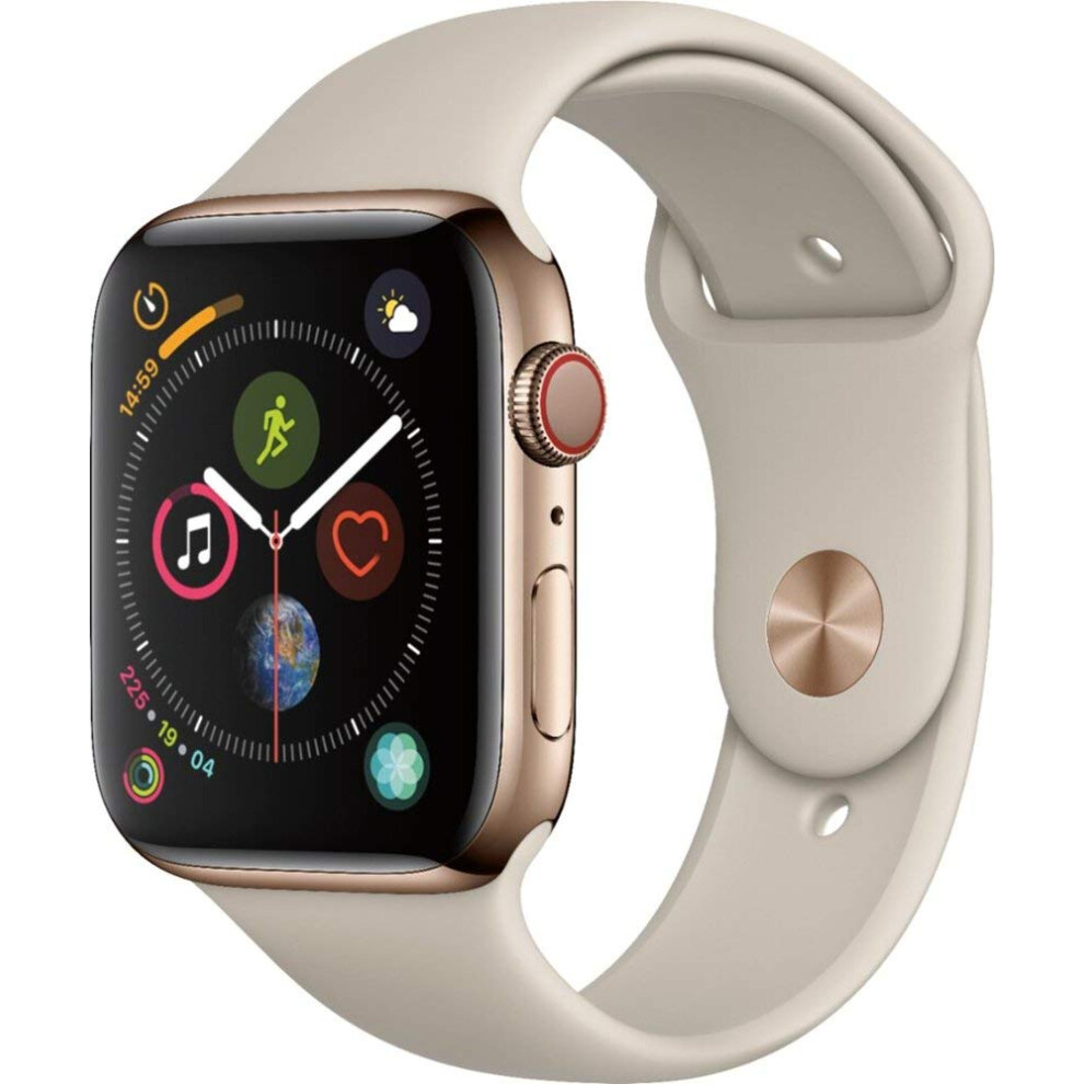 Apple Watch Series 4 (GPS + Cellular, 44MM) Gold Stainless Steel Case with Stone Sport Band (Renewed)