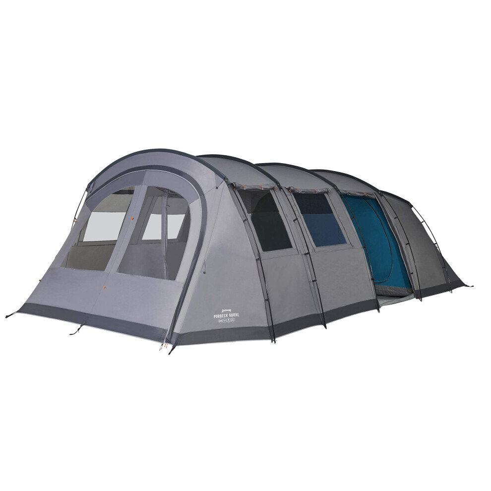 Vango Purbeck 600XL Tent [Amazon Exclusive] Family Camping 6 Man Tent with 3 Rooms, Enclosed Porch Area for 6 People, Vivid Grey