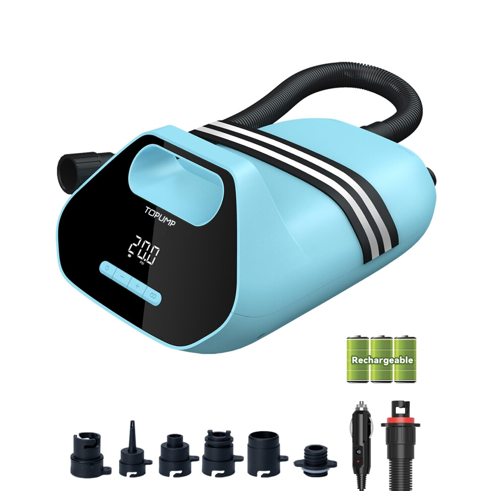 TOPUMP 7800mAh Rechargeable SUP Pump TPS300, 20 PSI Electric Paddle Board Pump with AC/DC Battery, Dual-Stage Auto Shut Off For ISUP, Kayak