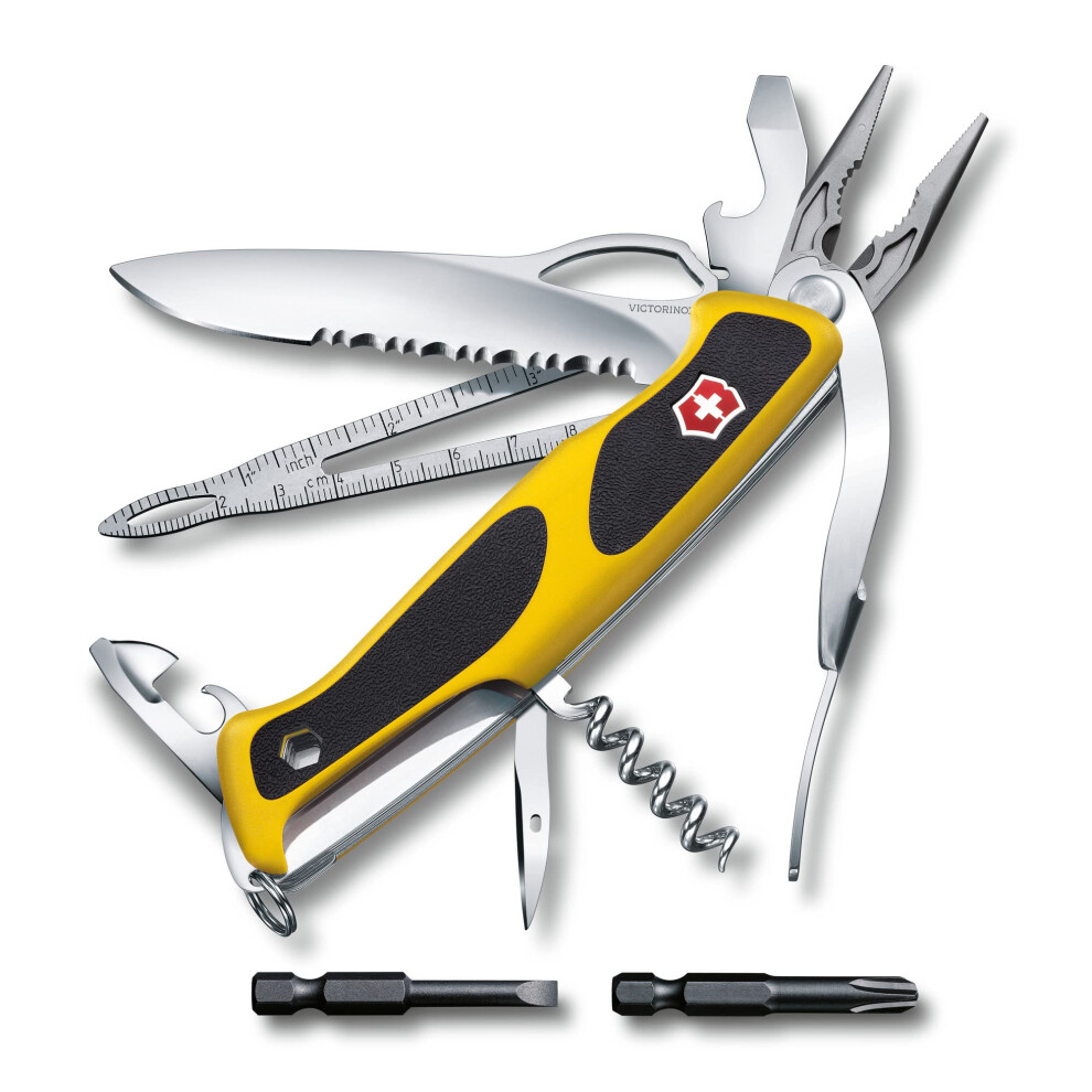 Victorinox Ranger Grip Boatsman Swiss Army Pocket Knife, Large, Multi Tool, 22 Functions, Locking Blade, Case, Yellow/Black