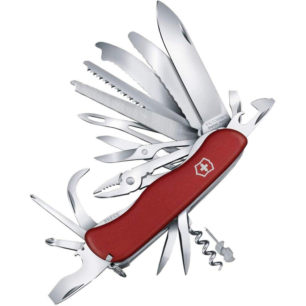 Victorinox Work Champ Swiss Army Knife, Large, Multi Tool, 31 Functions, Large Locking Blade, Red