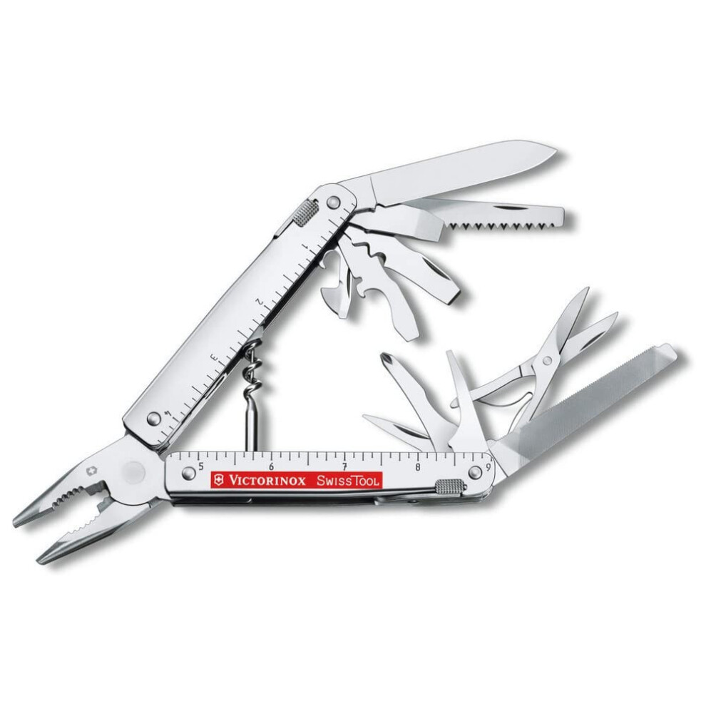 Victorinox Swiss Tool X Plus Ratchet Swiss Army Knife, Large, Multi Tool, 38 Functions, Locking Blade, Case, Silver